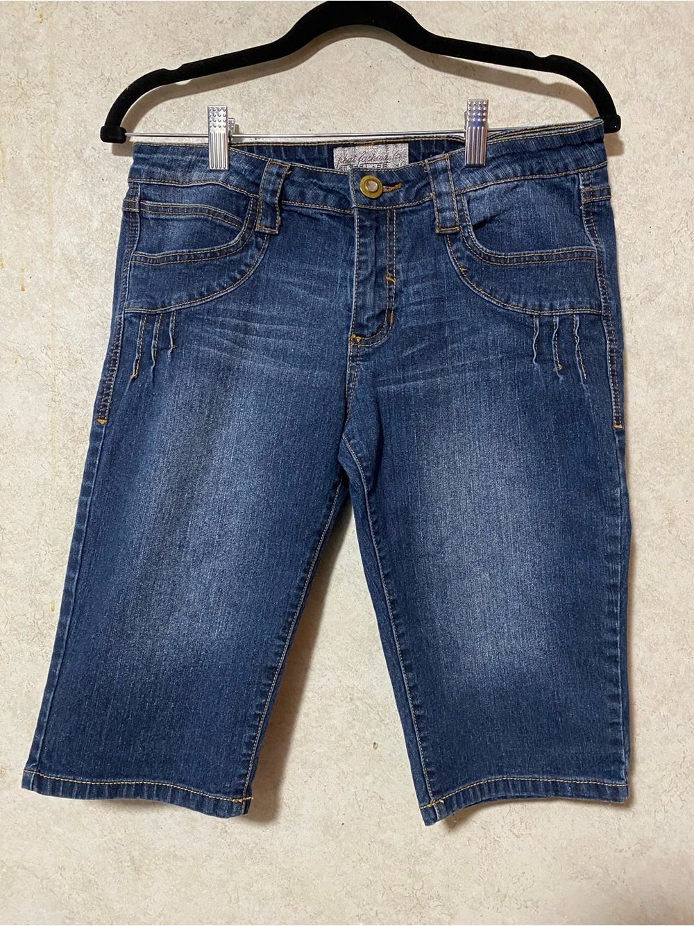 Baby Phat Dark Blue Denim Shorts with Gold Stitching